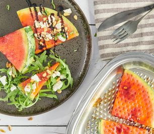 Grilled melon with feta