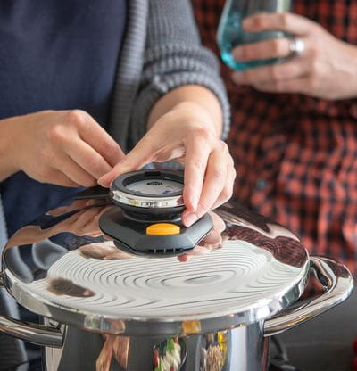 The Secuquick softline quick cooking lid transforms any AMC pot into a pressure cooker